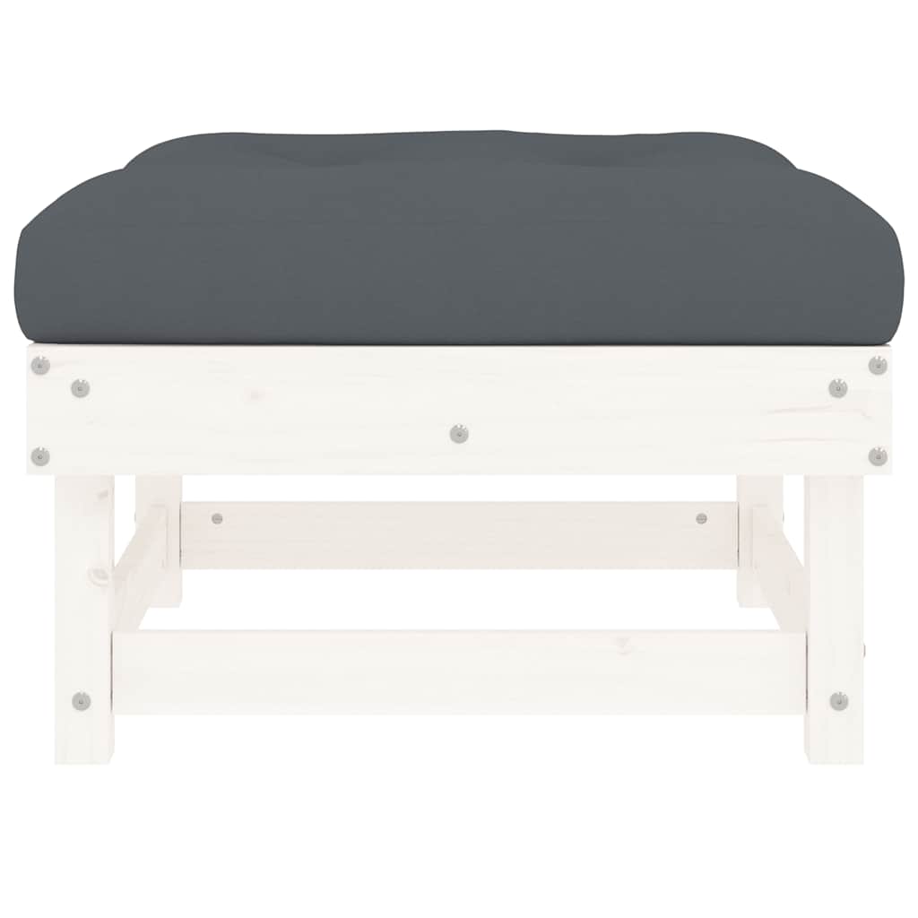 White Solid Wood Pine Garden Footstool with Cushion