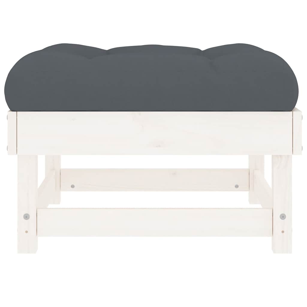 White Solid Wood Pine Garden Footstool with Cushion