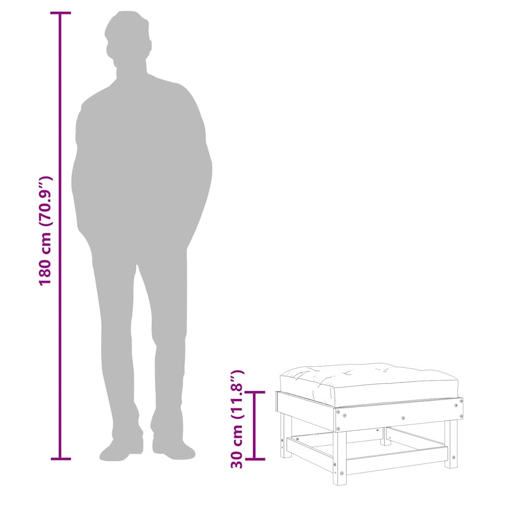 White Solid Wood Pine Garden Footstool with Cushion