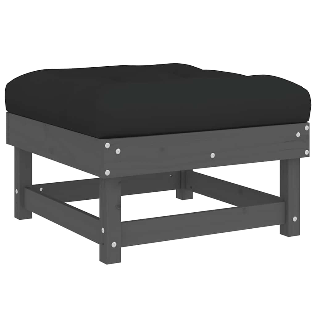Solid Pine Garden Footstool with Grey Cushion - Stylish & Durable