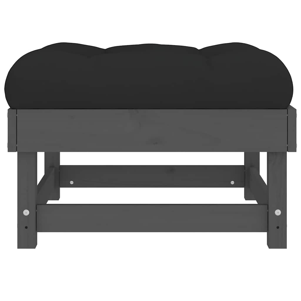 Solid Pine Garden Footstool with Grey Cushion - Stylish & Durable