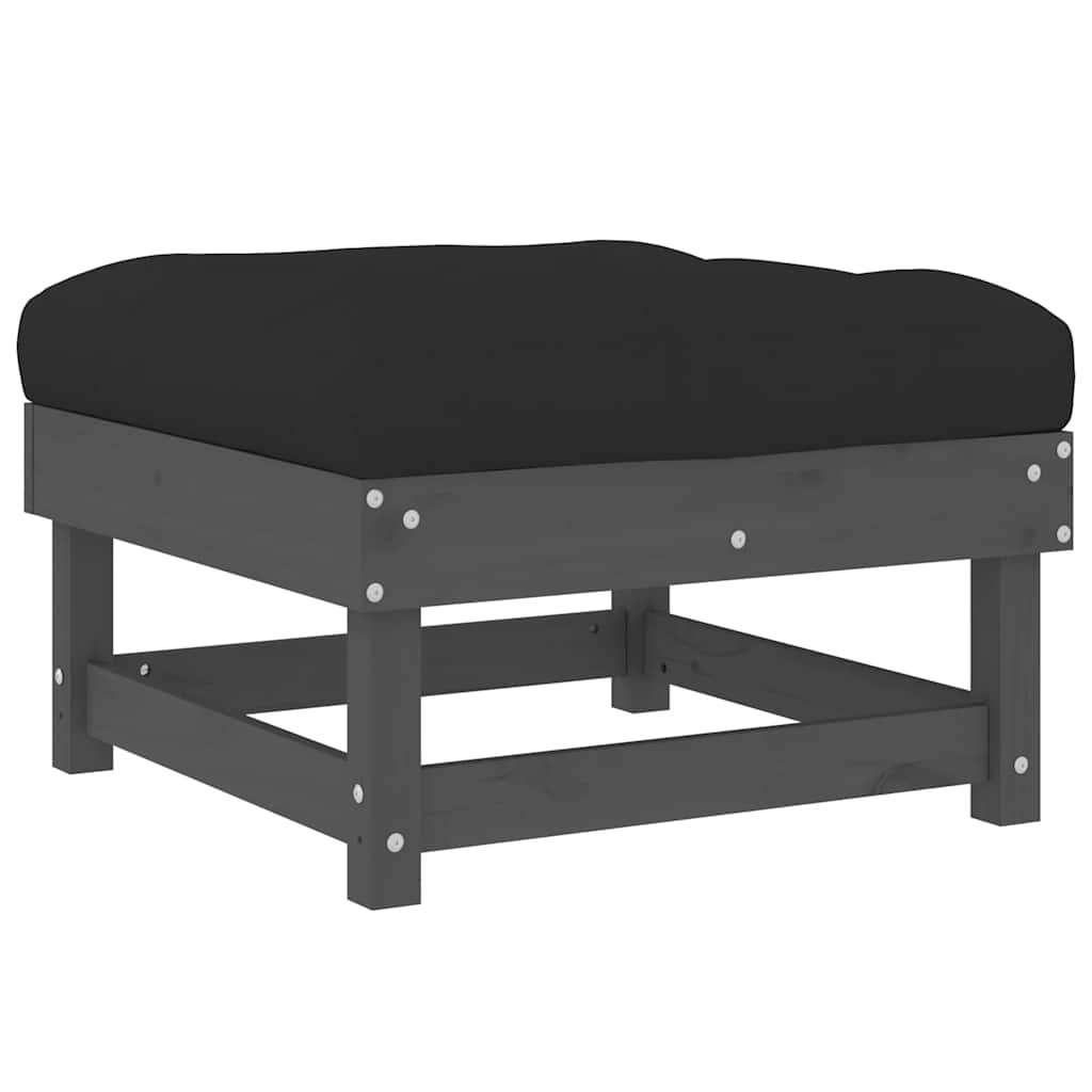 Solid Pine Garden Footstool with Grey Cushion - Stylish & Durable