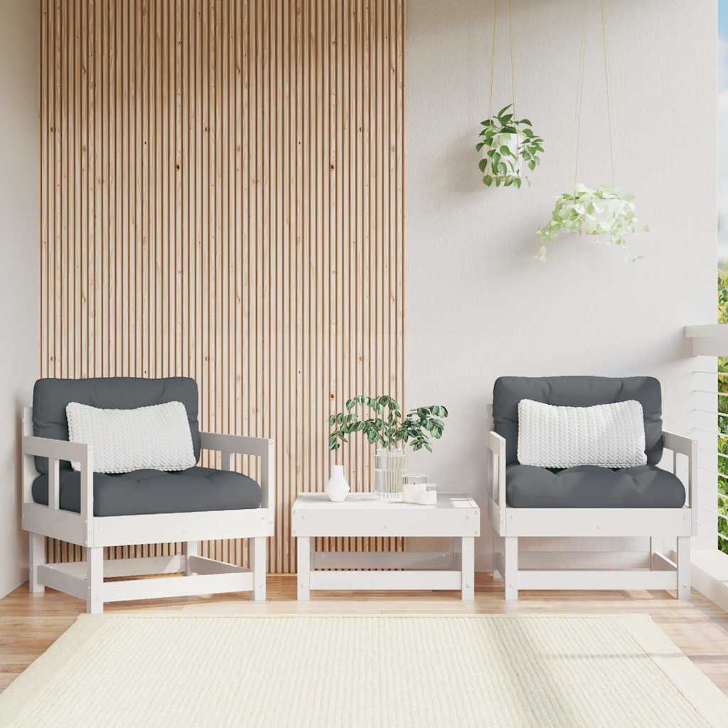 White Solid Pine Garden Chairs with Cushions - 2 Piece Set