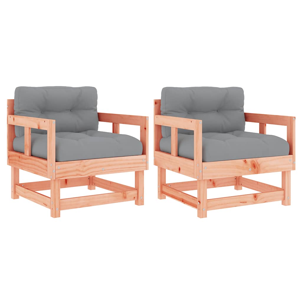 Solid Wood Douglas Garden Chairs with Cushions, 2-Pack Set