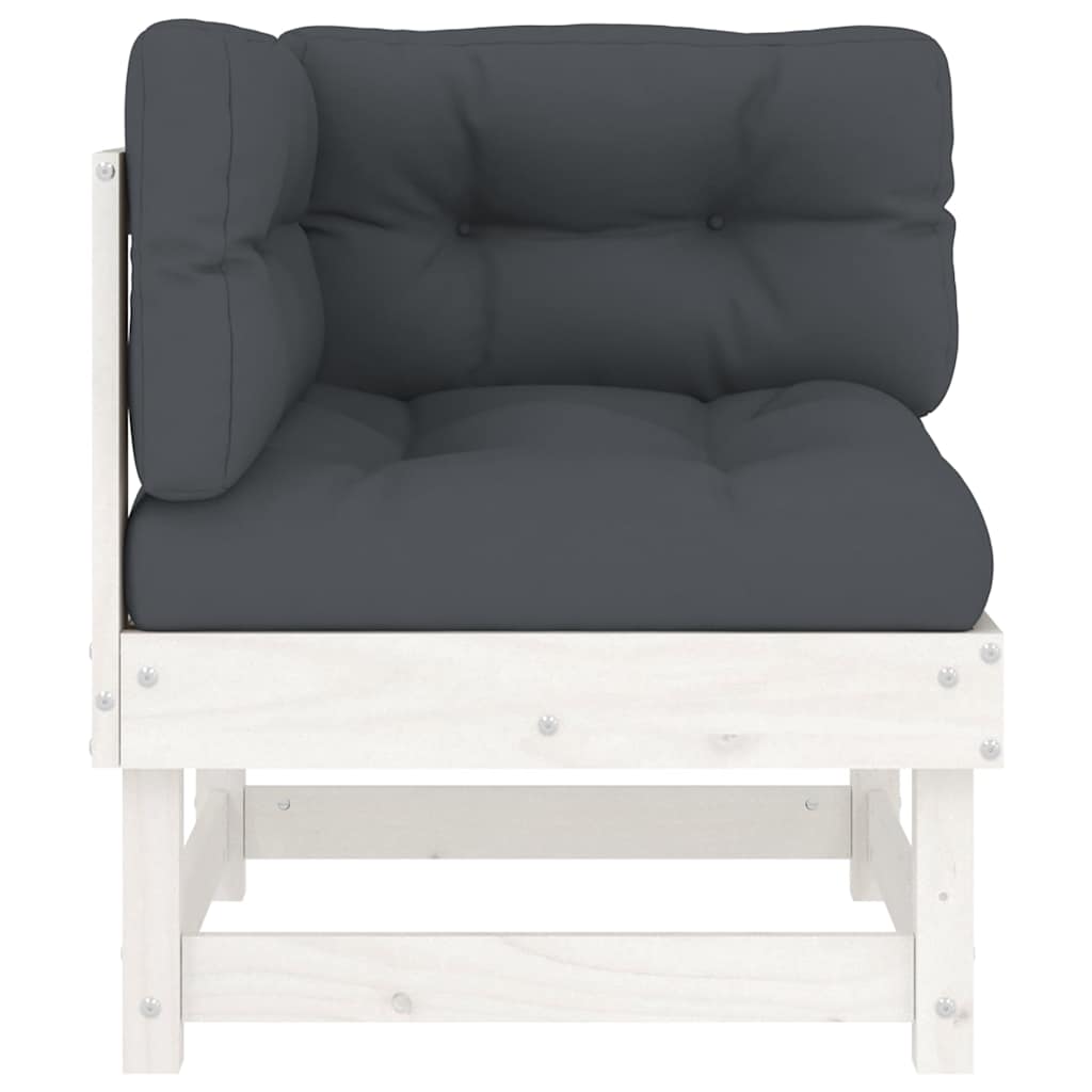 White Solid Wood Pine Corner Sofas with Cushions - 2 Piece Set