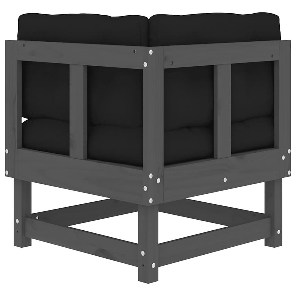 Modern Grey Corner Sofa with Cushions - 2 pcs, Solid Pine Wood