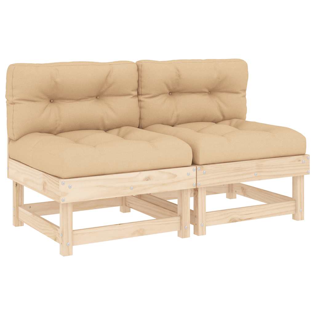 Solid Pine 2-Pc Middle Sofas with Cushions - Natural Wood Finish