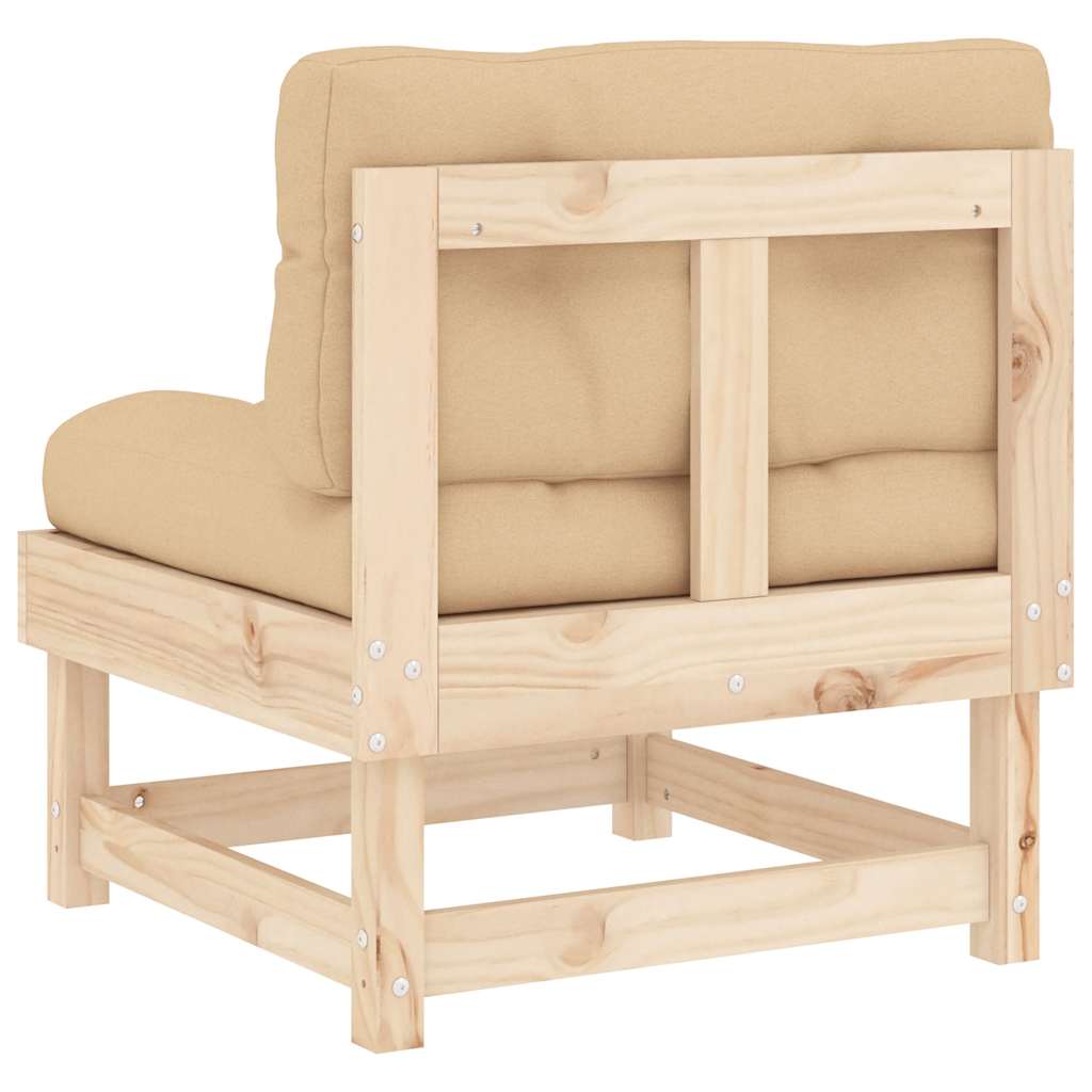Solid Pine 2-Pc Middle Sofas with Cushions - Natural Wood Finish