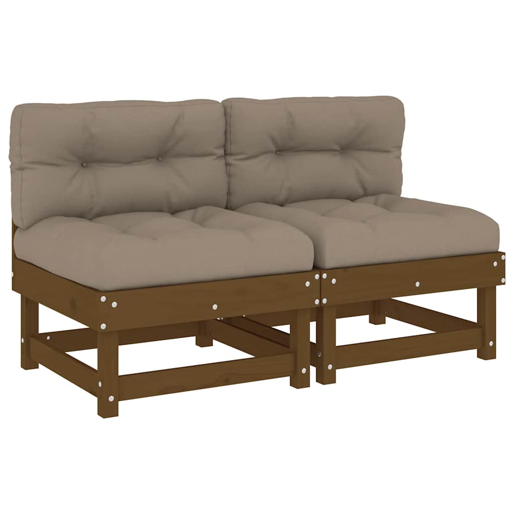 2-Piece Honey Brown Solid Pine Wood Sofas with Cushions