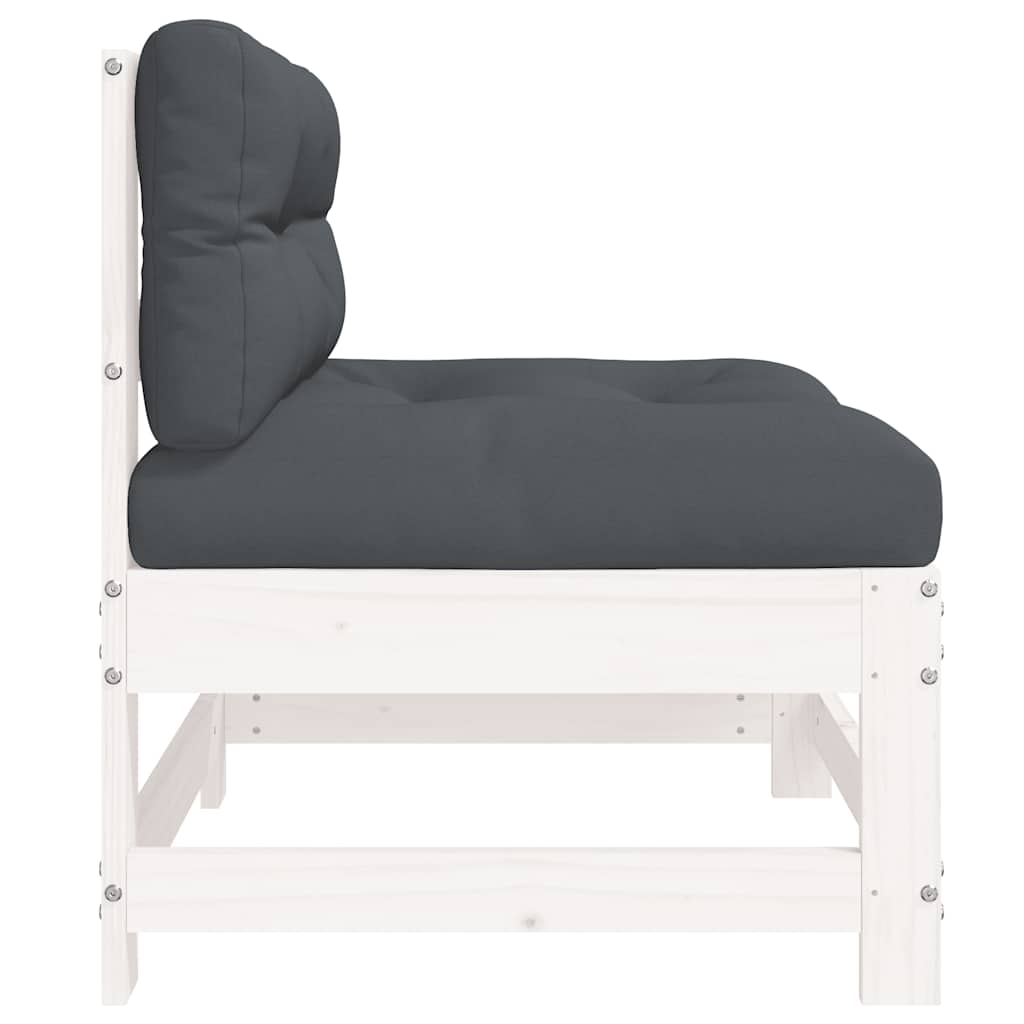 White Solid Pine Wood Middle Sofa with Cushions