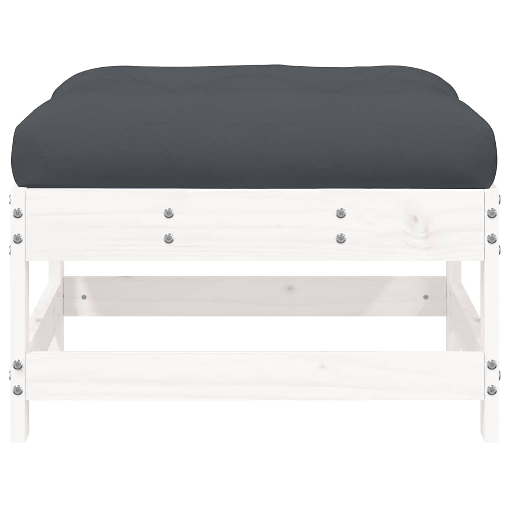 White Solid Wood Pine Garden Footstool with Cushion