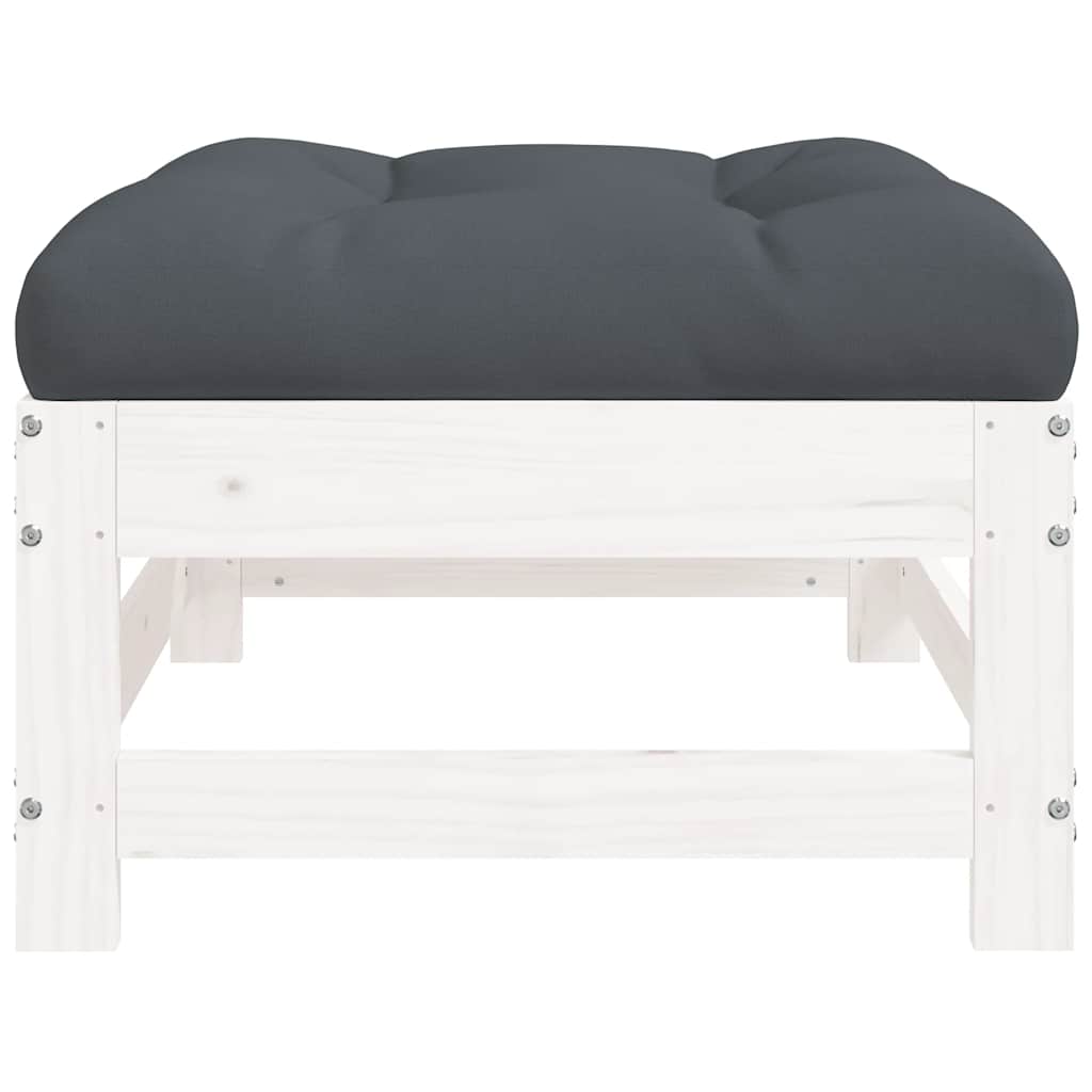 White Solid Wood Pine Garden Footstool with Cushion