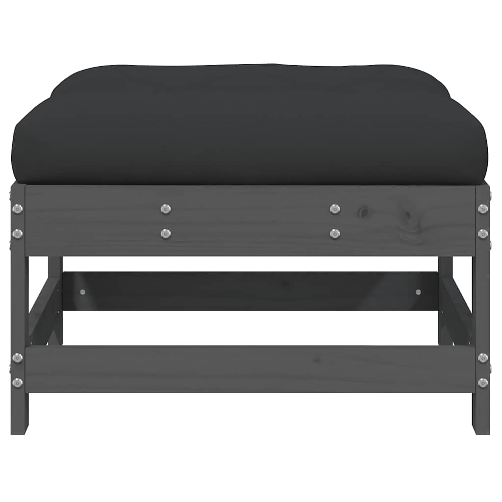 Grey Solid Wood Pine Garden Footstool with Cushion