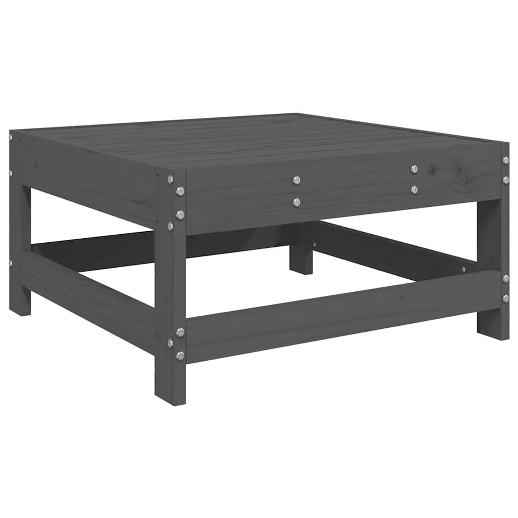 Grey Solid Wood Pine Garden Footstool with Cushion