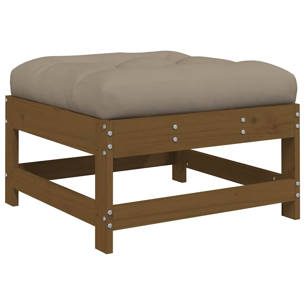 Honey Brown Solid Pine Garden Footstool with Cushion