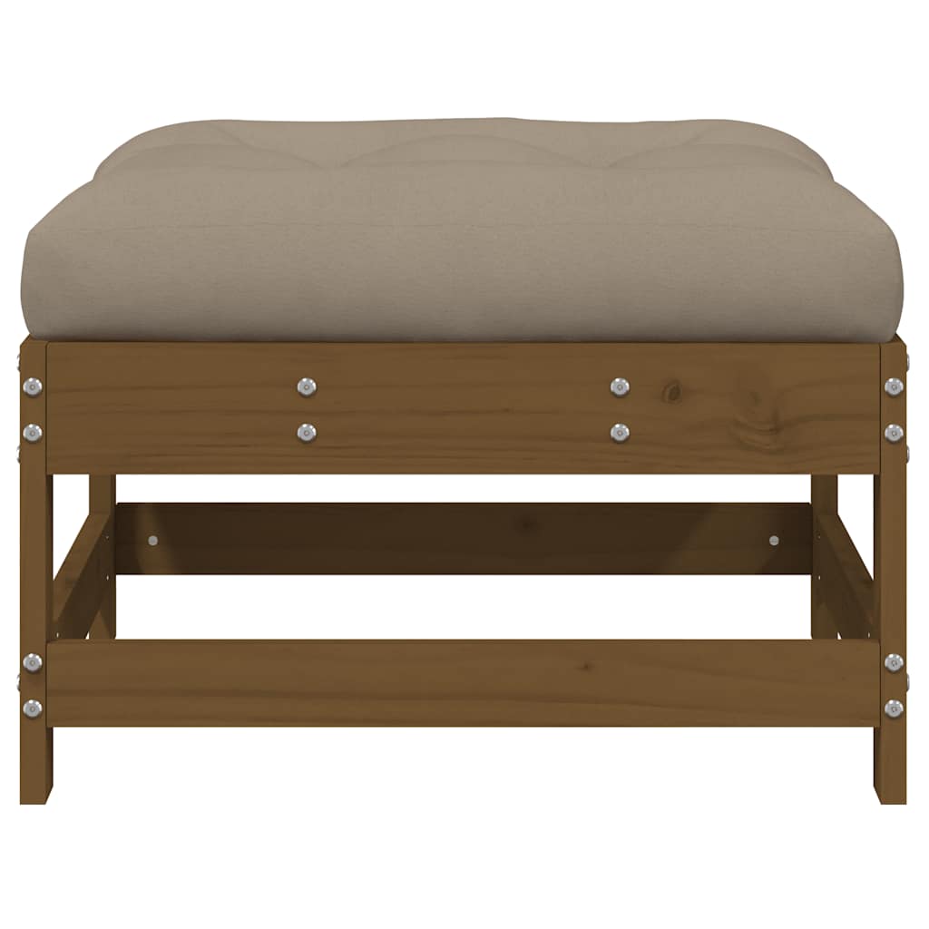 Honey Brown Solid Pine Garden Footstool with Cushion