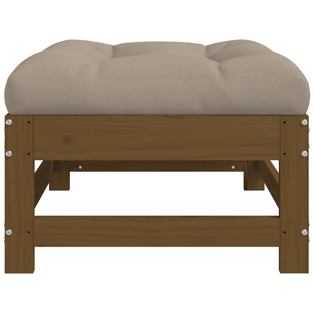 Honey Brown Solid Pine Garden Footstool with Cushion