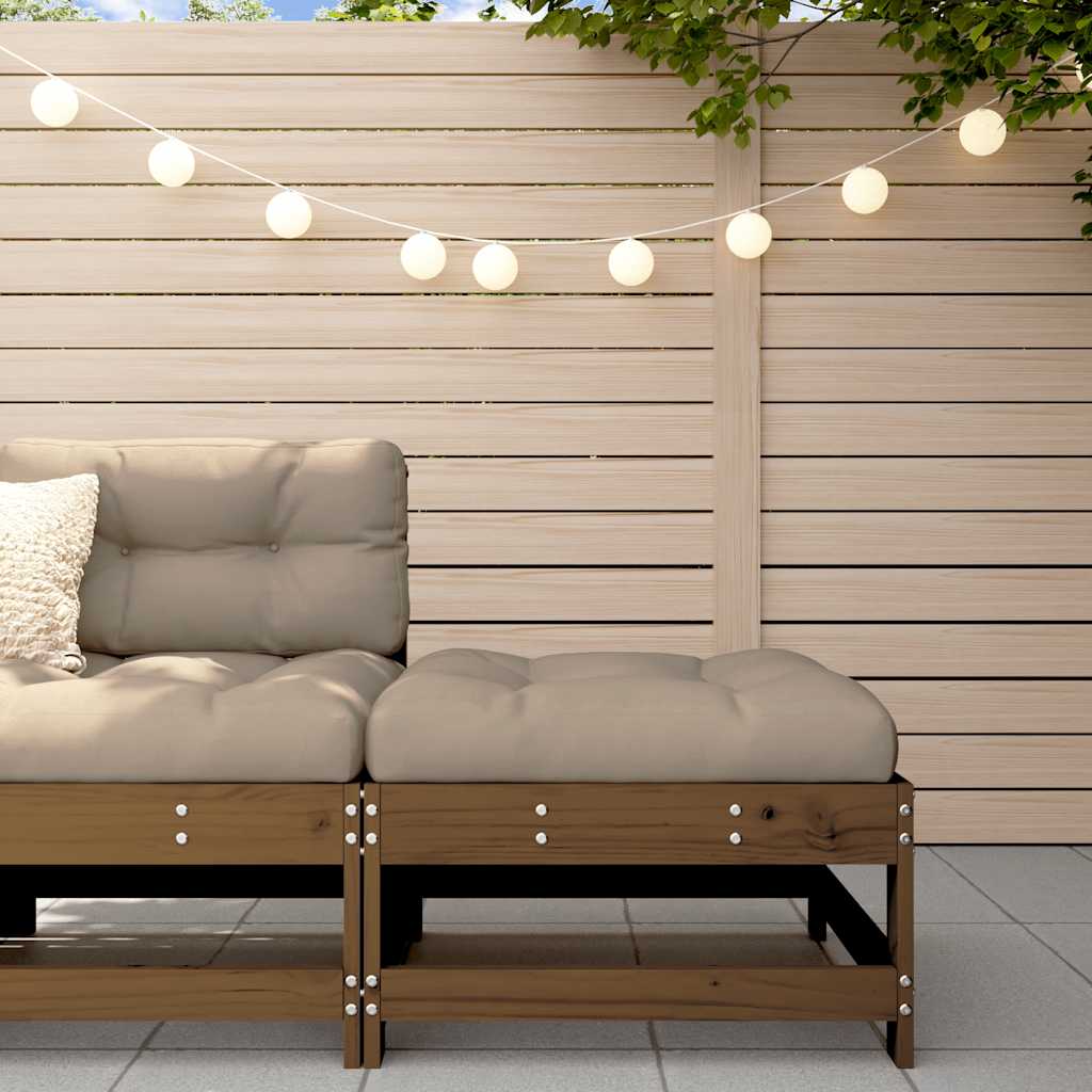 Honey Brown Solid Pine Garden Footstool with Cushion