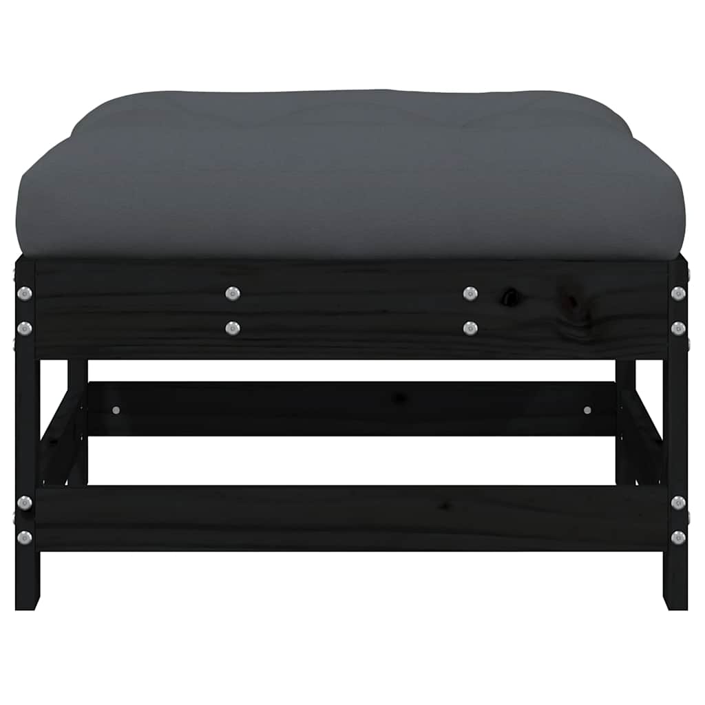 Black Pine Wood Garden Footstool with Cushion - Stylish & Comfortable