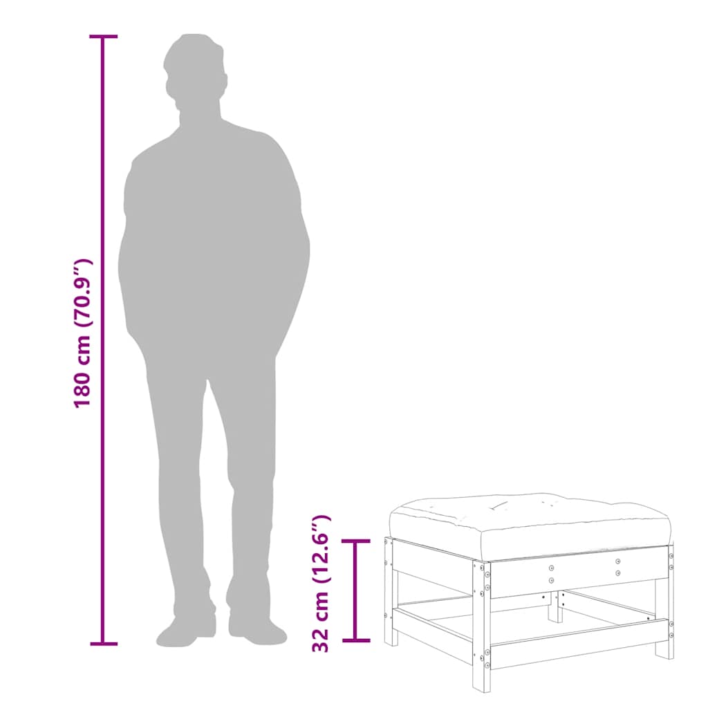 Black Pine Wood Garden Footstool with Cushion - Stylish & Comfortable