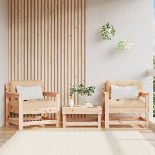 Solid Wood Pine Garden Chairs with Cushions - 2 Piece Set