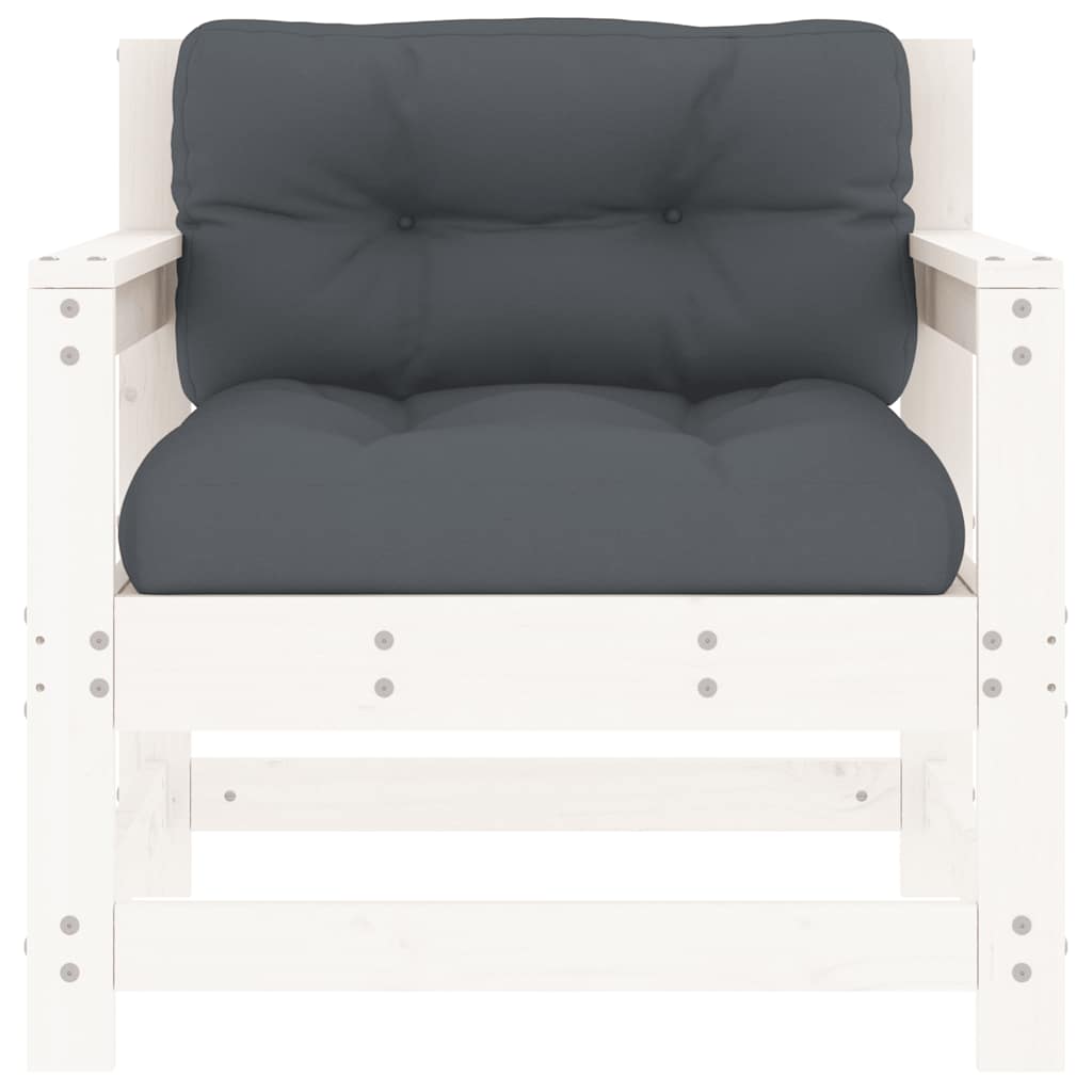 White Solid Pine Garden Chairs with Cushions - 2 Piece Set