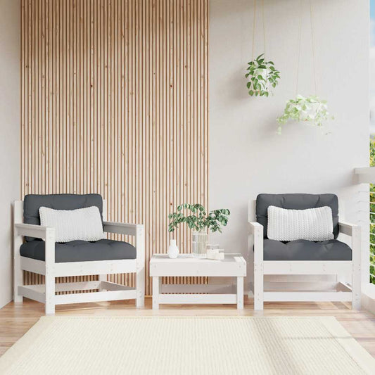 White Solid Pine Garden Chairs with Cushions - 2 Piece Set