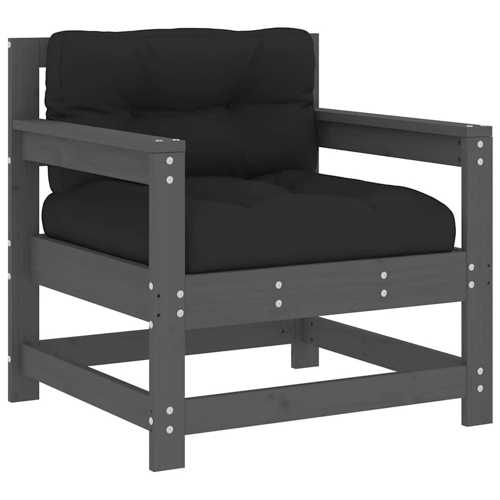 2-Piece Grey Solid Pine Garden Chairs with Cushions