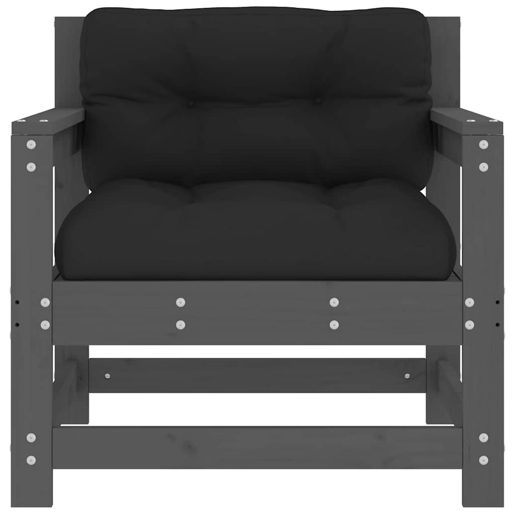 2-Piece Grey Solid Pine Garden Chairs with Cushions