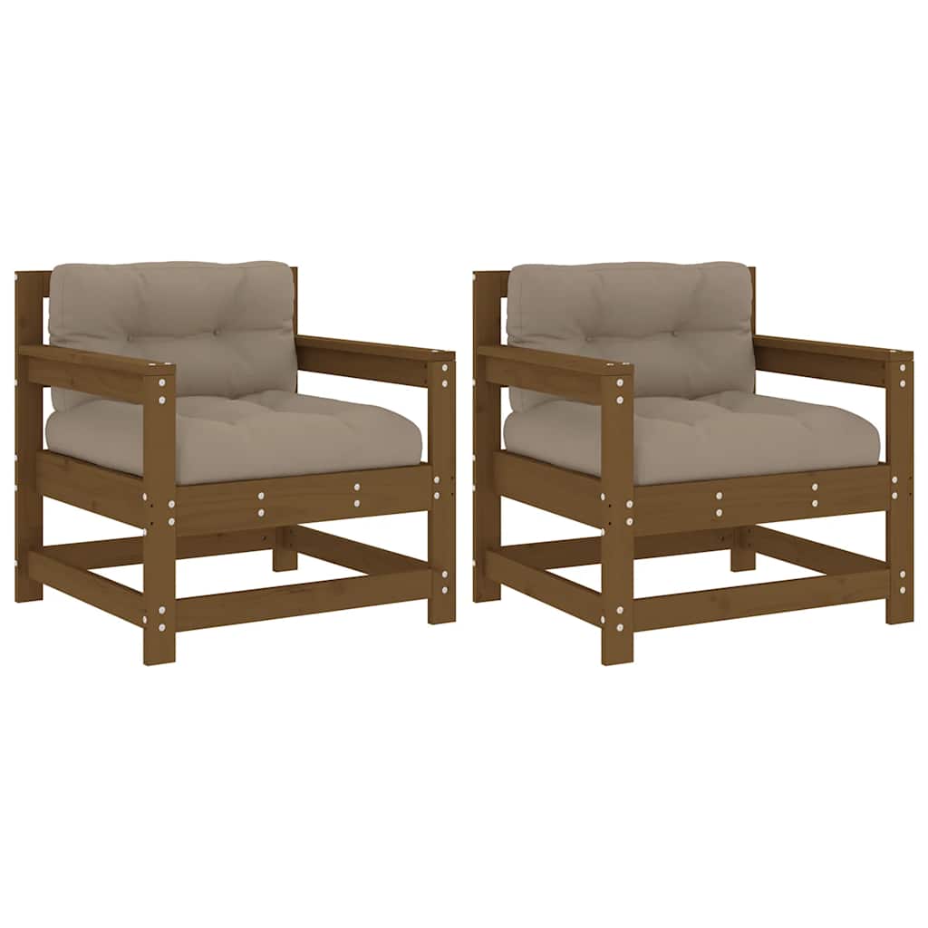 Solid Wood Pine Garden Chairs w/ Cushions 2pcs, Honey Brown
