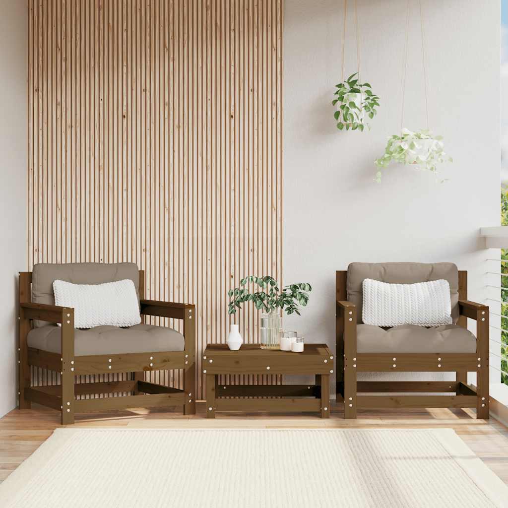 Solid Wood Pine Garden Chairs w/ Cushions 2pcs, Honey Brown