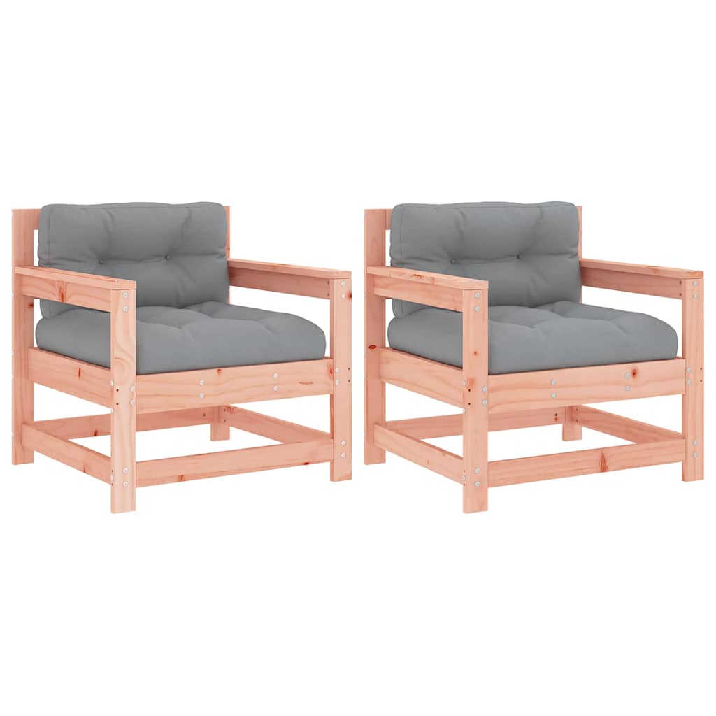 Solid Wood Douglas Garden Chairs with Cushions - Set of 2