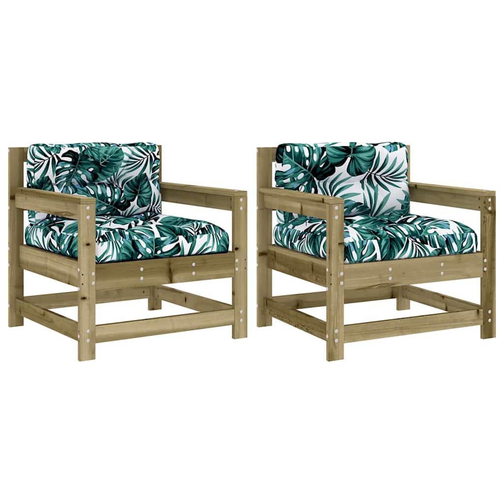 2-Piece Pine Wood Garden Chairs with Cushions - Durable & Stylish
