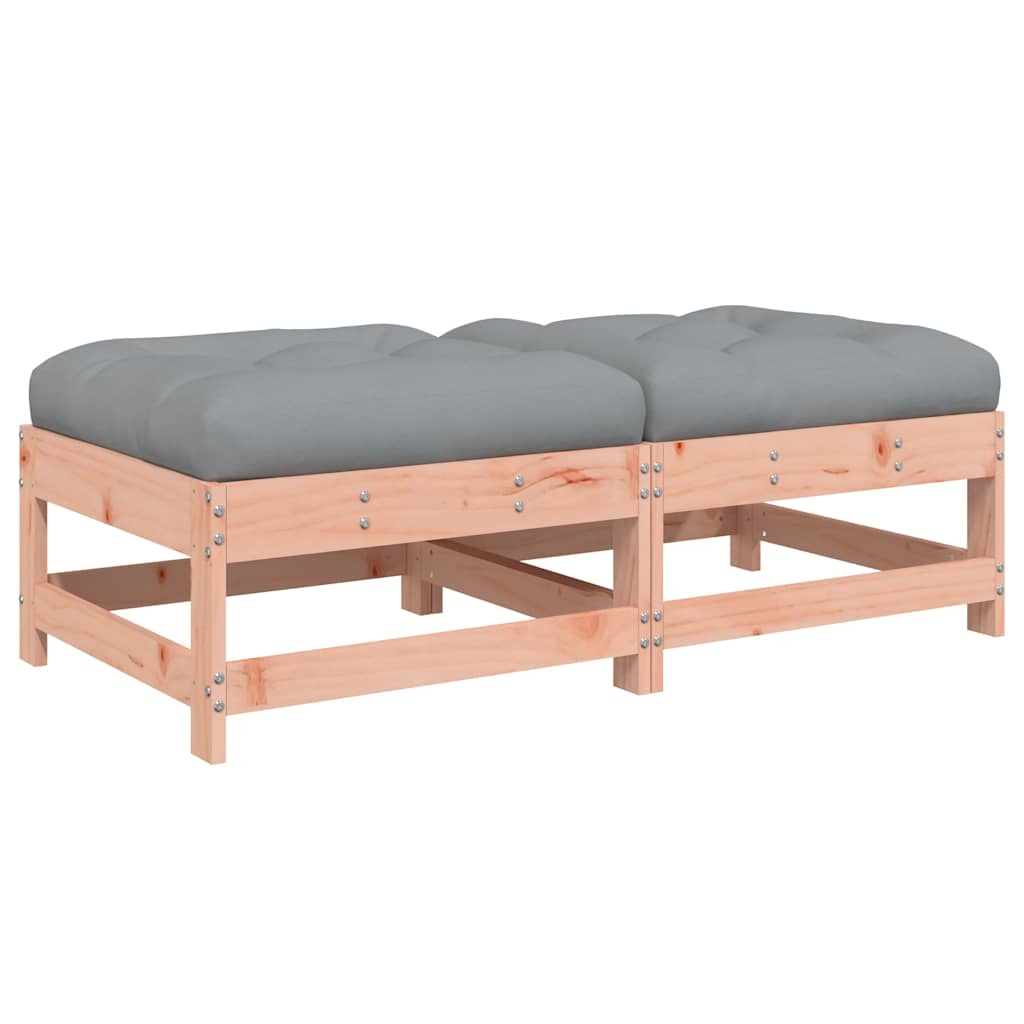 Solid Wood Douglas Garden Footstools 2pcs with Cushions - Natural Finish
