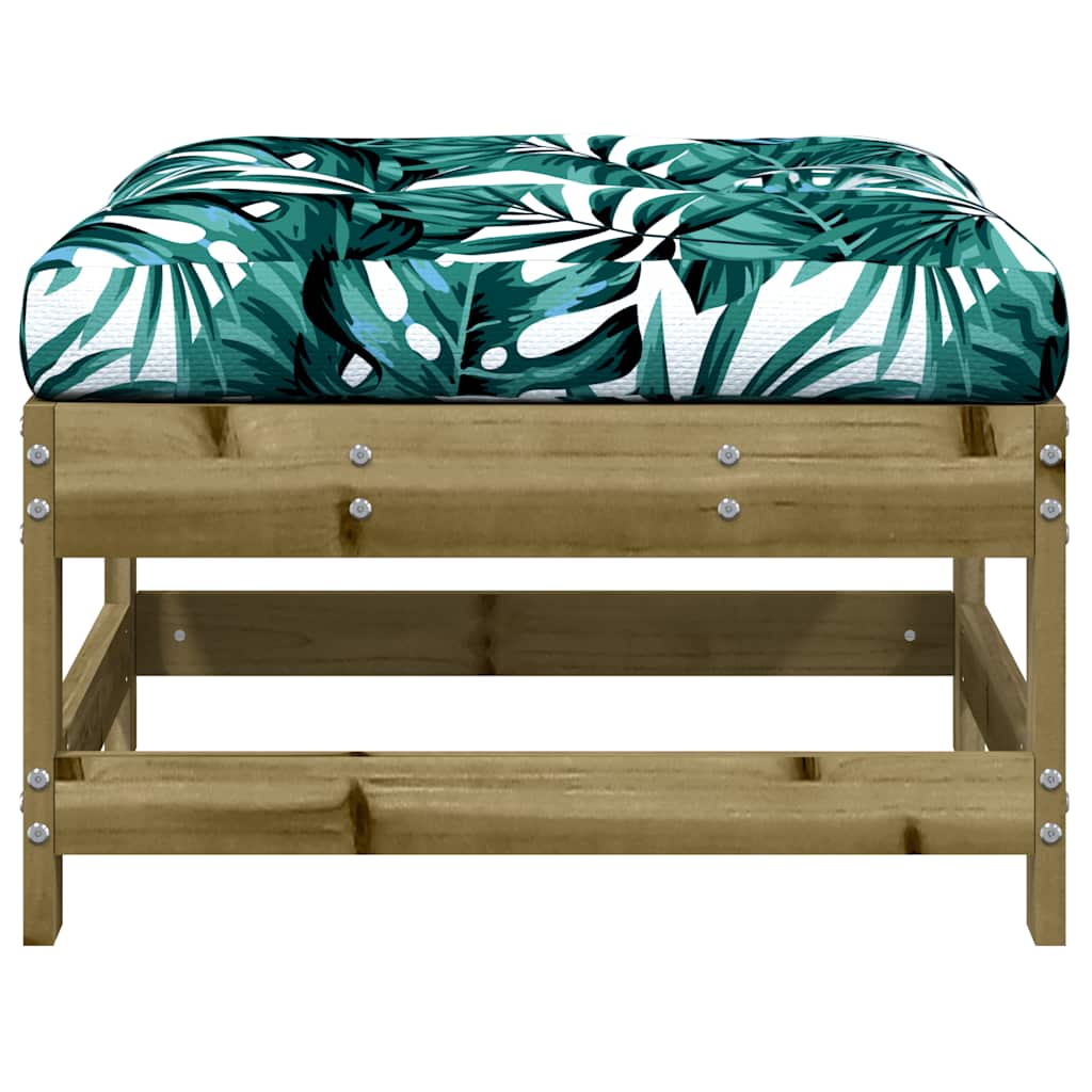 2-Piece Pine Wood Garden Footstools with Cushions - Natural Finish