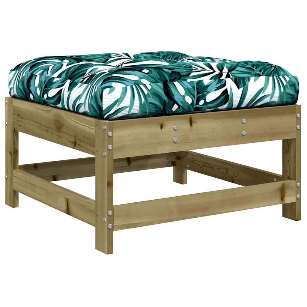 2-Piece Pine Wood Garden Footstools with Cushions - Natural Finish