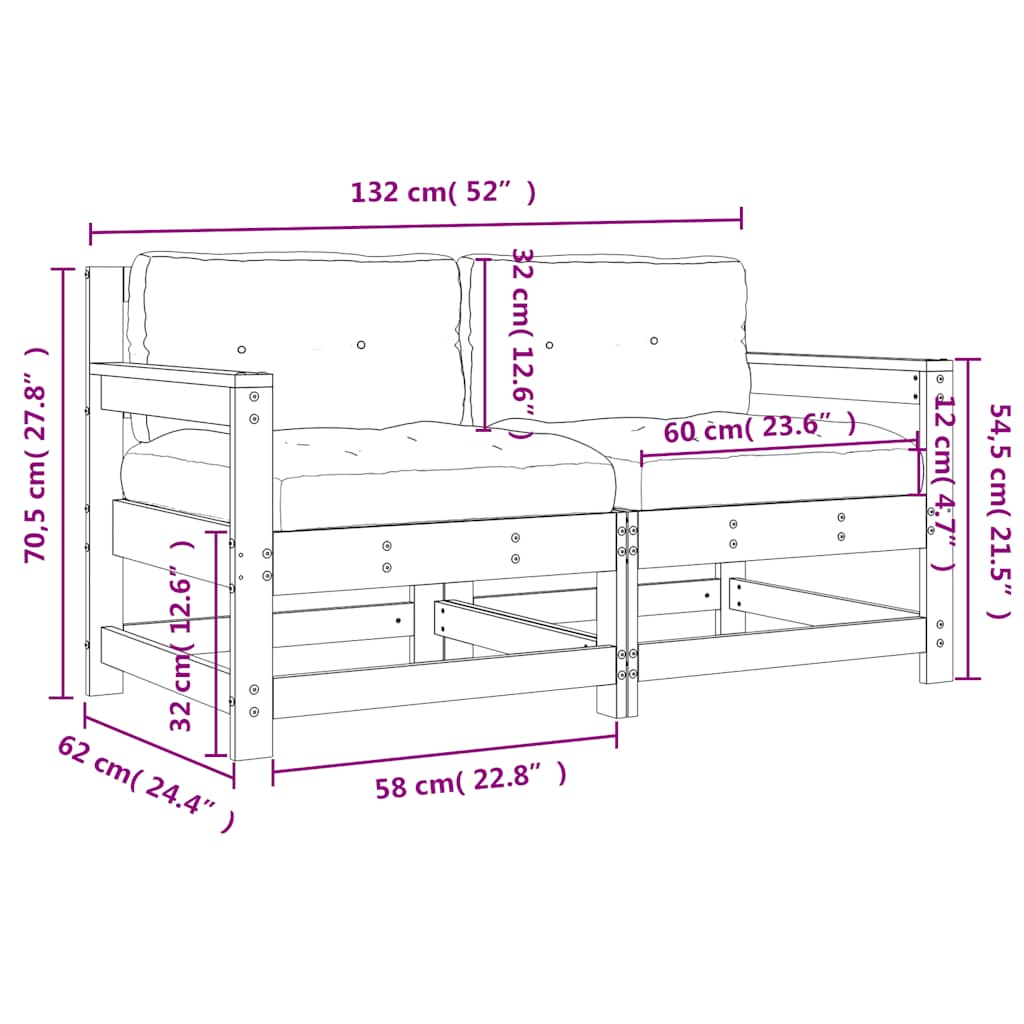 Solid Pine Wood Garden Chairs with Cushions, 2 pcs - Natural Elegance