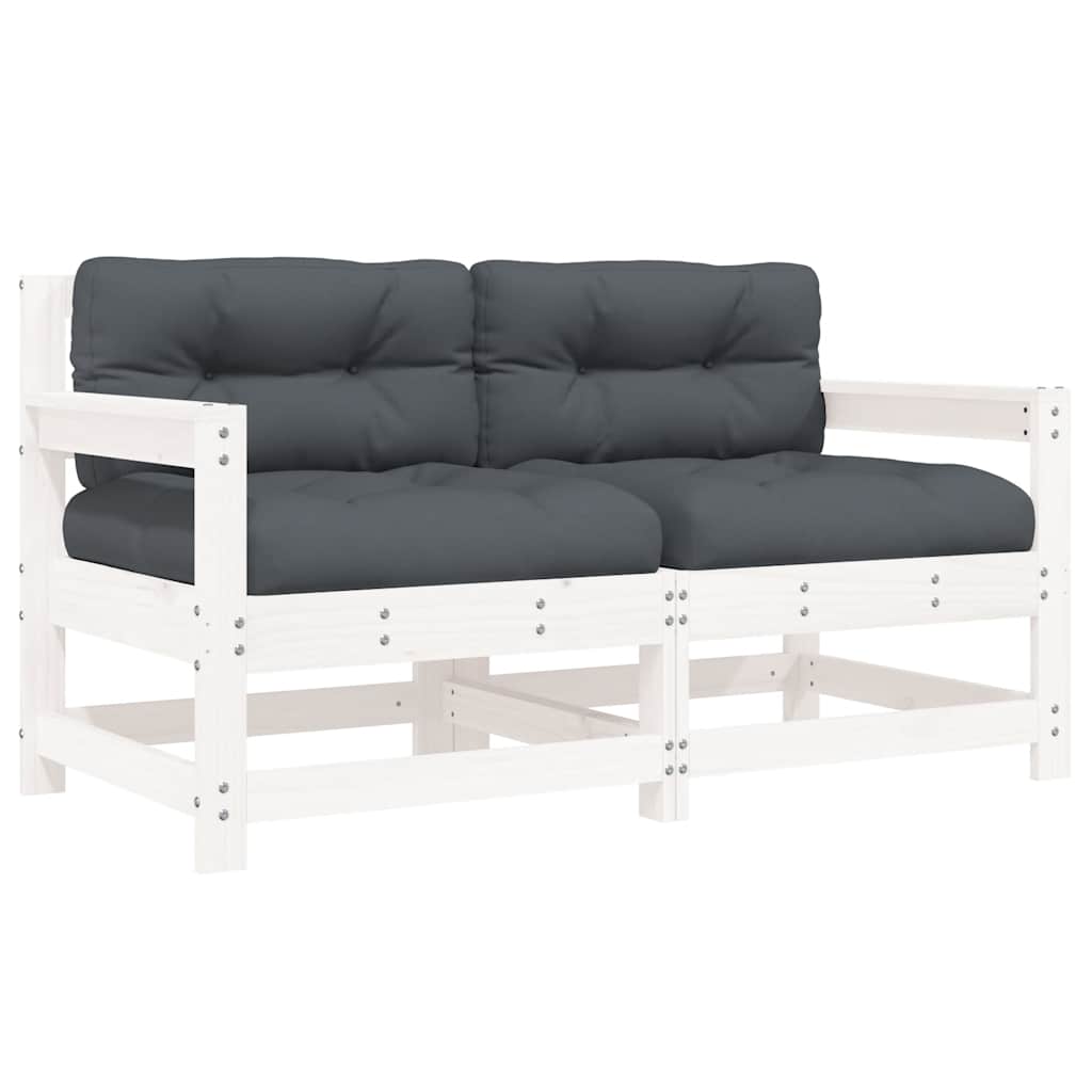 White Solid Wood Pine Garden Chairs with Cushions, Set of 2