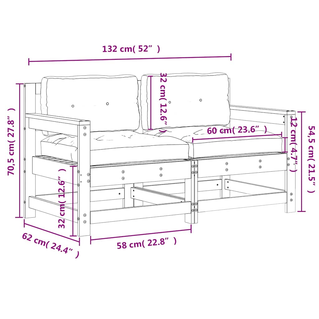 2-Pc Pine Wood Garden Chairs with Cushions - Durable & Stylish