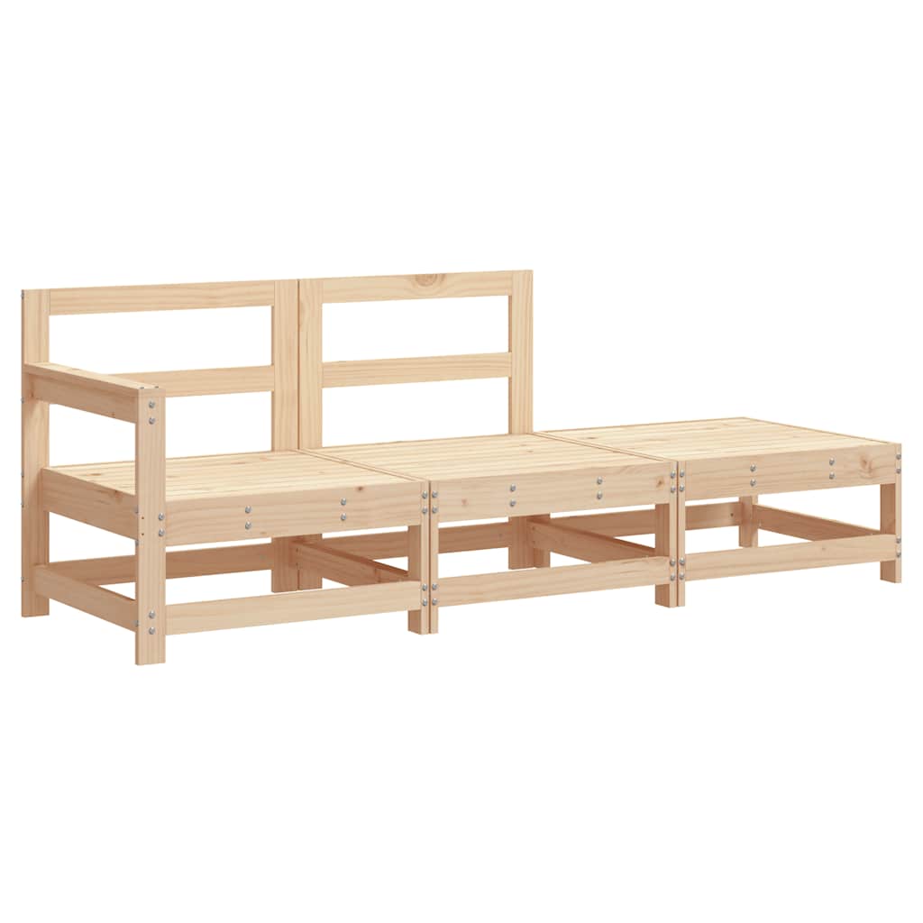 Solid Wood 3 Piece Garden Lounge Set with Cushions - Natural Finish