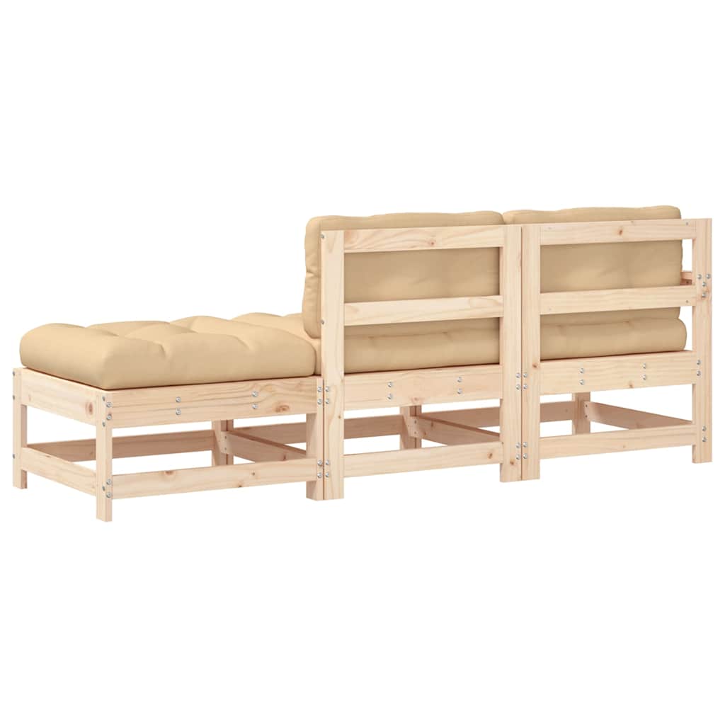 Solid Wood 3 Piece Garden Lounge Set with Cushions - Natural Finish