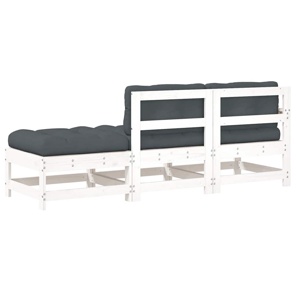 White Solid Wood 3 Piece Garden Lounge Set with Cushions