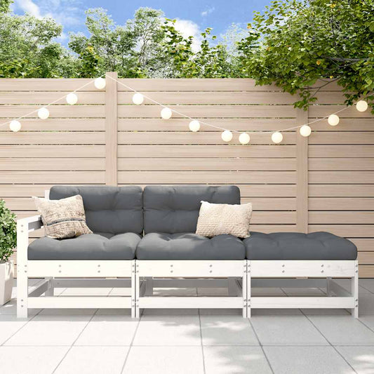 White Solid Wood 3 Piece Garden Lounge Set with Cushions