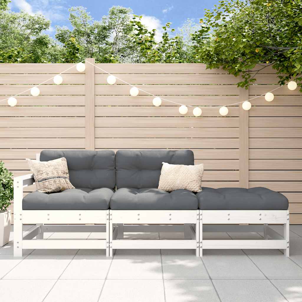 White Solid Wood 3 Piece Garden Lounge Set with Cushions
