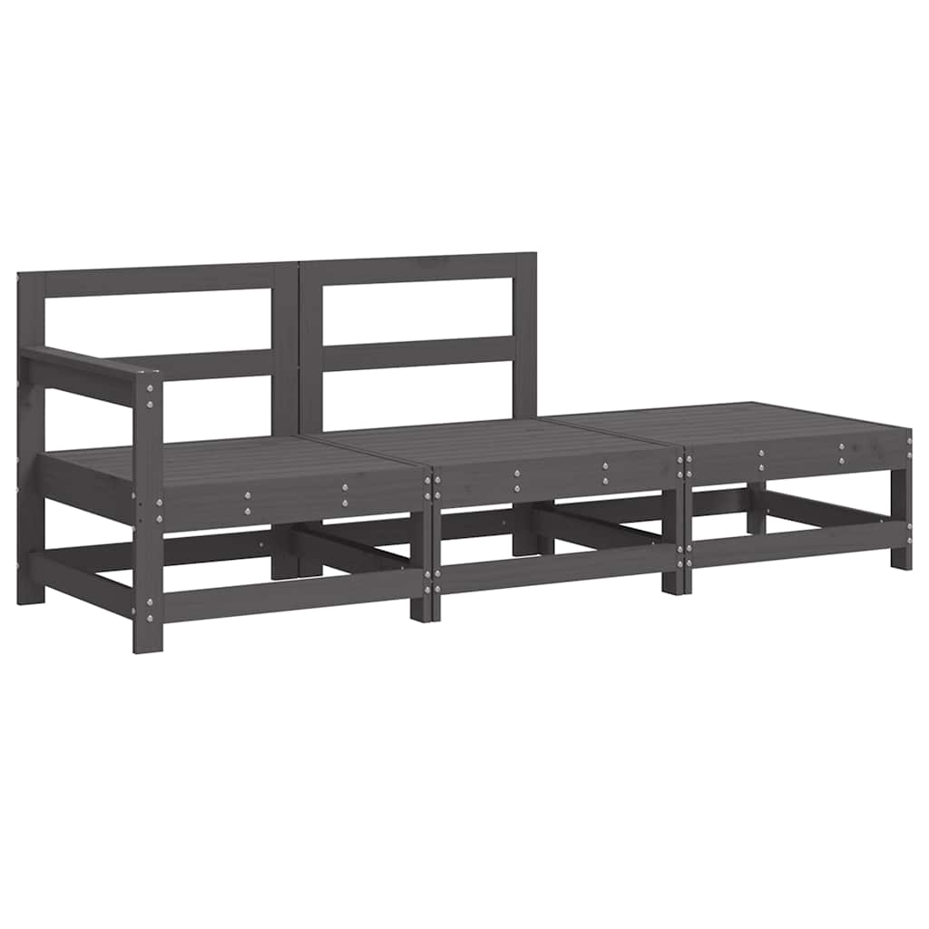 3-Piece Grey Solid Wood Garden Lounge Set with Cushions