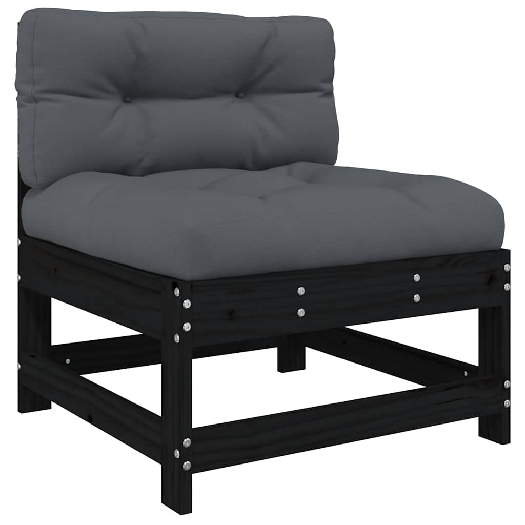 Black Solid Wood 3 Piece Garden Lounge Set with Cushions