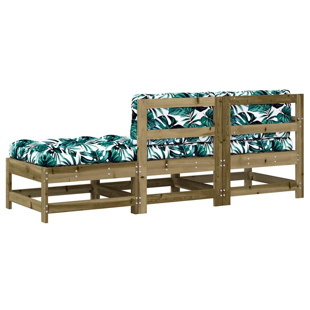 3 Piece Pine Wood Garden Lounge Set with Cushions - Natural Finish