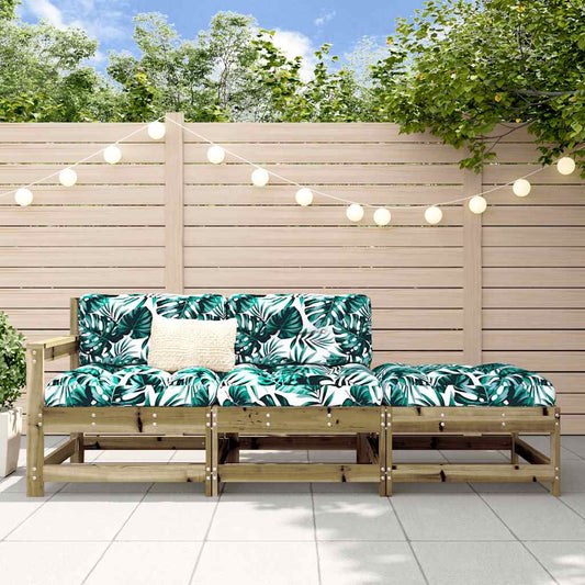 3 Piece Pine Wood Garden Lounge Set with Cushions - Natural Finish
