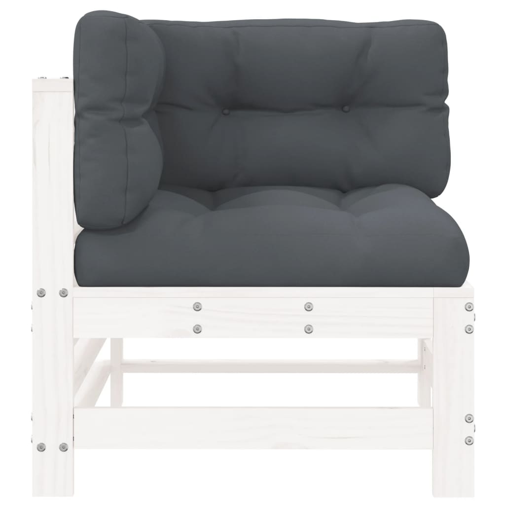 White Solid Wood Pine Corner Sofa with Cushions