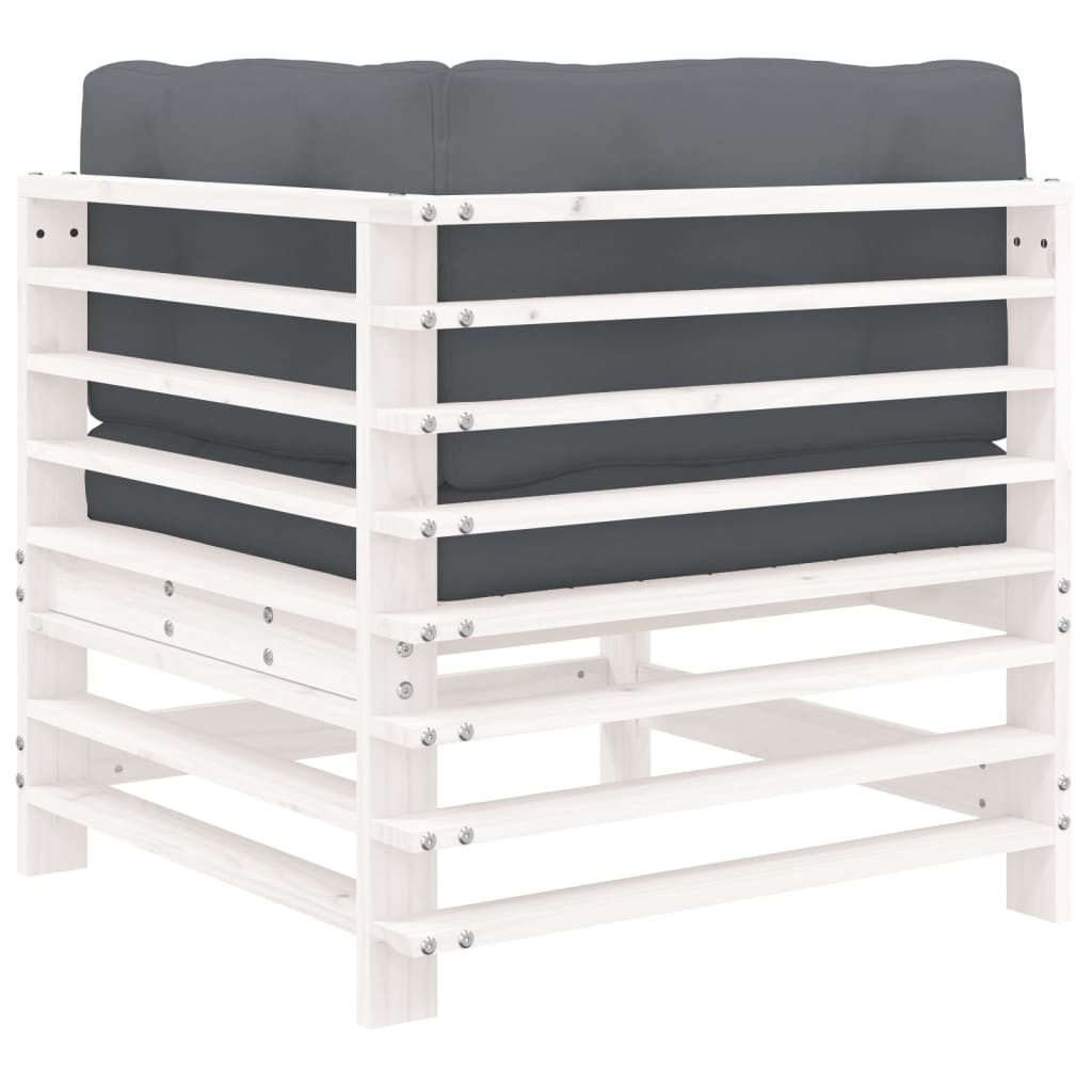 White Solid Wood Pine Corner Sofa with Cushions